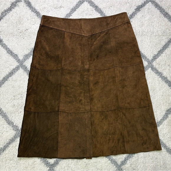 The Gap Women’s 1 Vintage Suede Leather Patchwork Snap Button Midi Skirt Brown - Picture 2 of 10